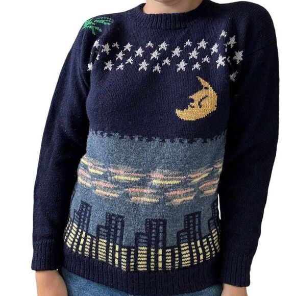 Vintage Ace Knitwear Handknit City Scene Made in Edinburgh Scotland Sweater Sz S - Picture 5 of 9